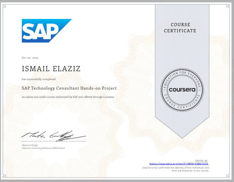 SAP Technology Consultant Hands-on Project